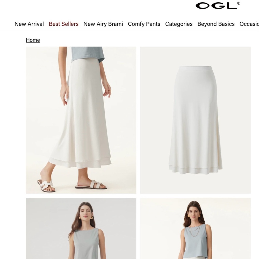 OGL Classic Cream Maxi Skirt Flowy Cotton Linen